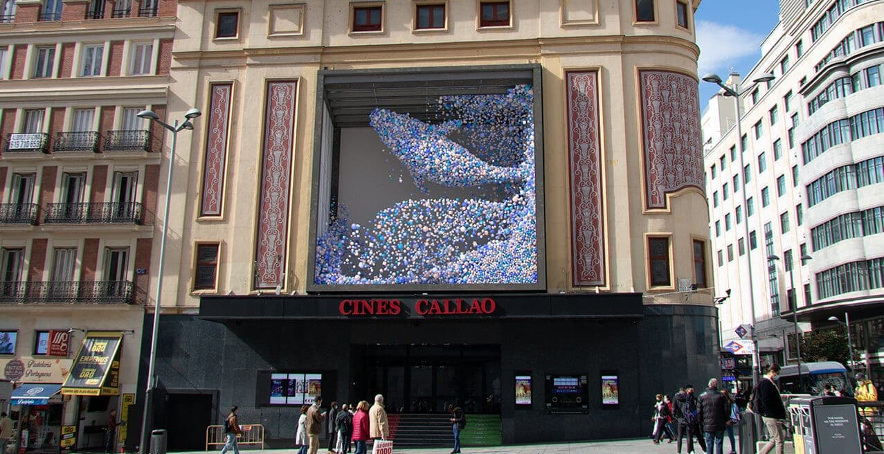 3D creative running on the Callao City Lights screens at Cines Callao in Madrid