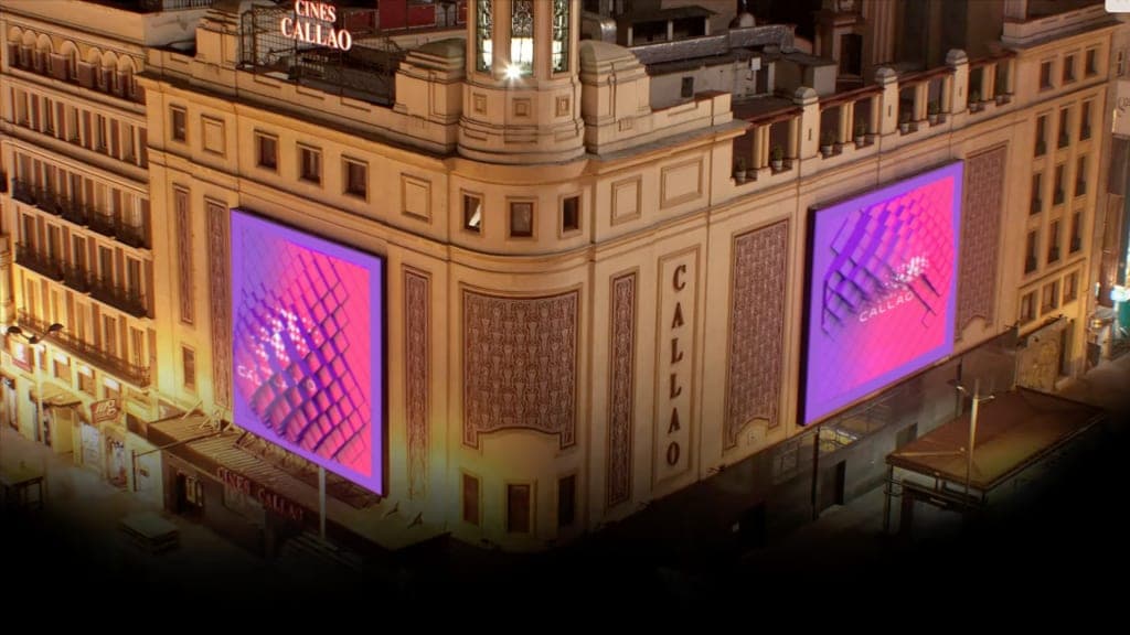 3D Callao City Lights creative shown on the Cines Callao screen
