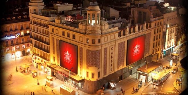 Cines Callao facade and Callao City Lights screens in Madrid