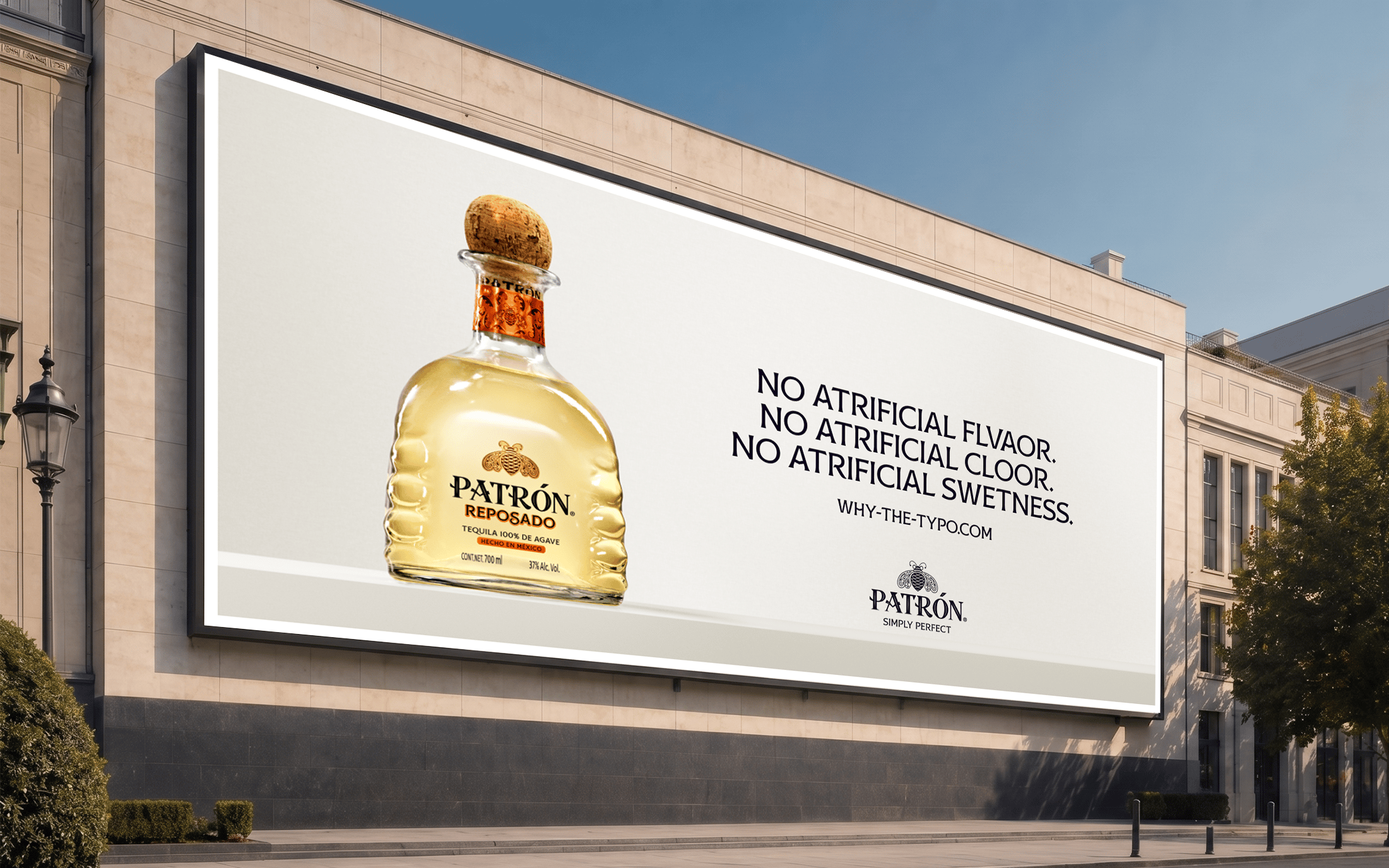 PATRON ingredient-transparency campaign on a premium city billboard