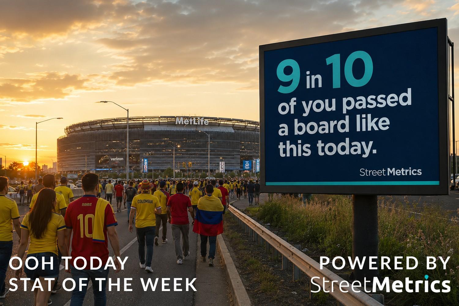 StreetMetrics graphic reporting out-of-home exposure around a 2026 World Cup match journey