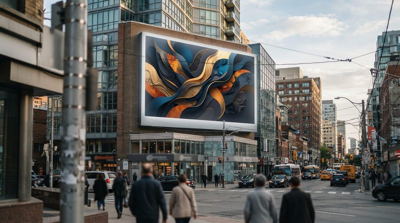 Bold, clean out-of-home creative on a roadside billboard illustrating the role of creative quality