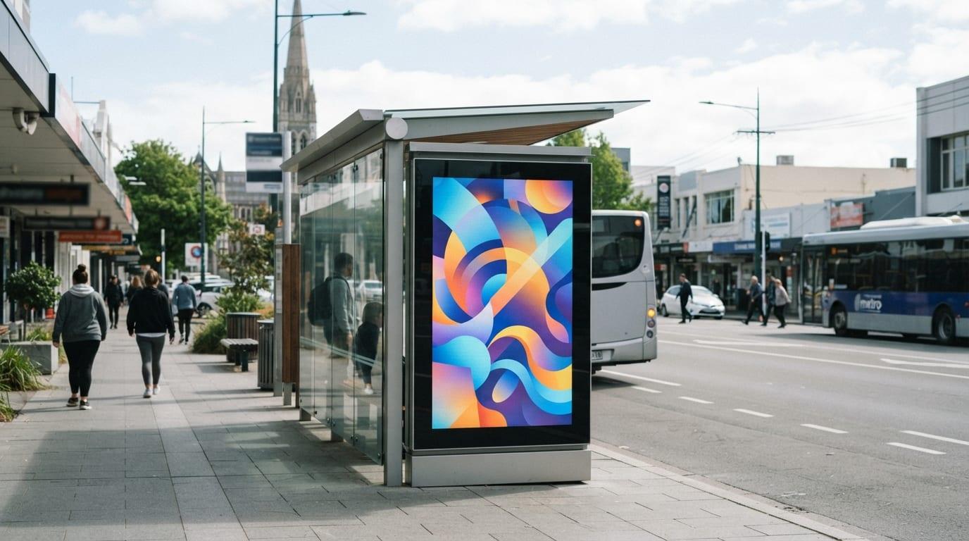 LED digital bus shelter advertising screen in Christchurch, New Zealand