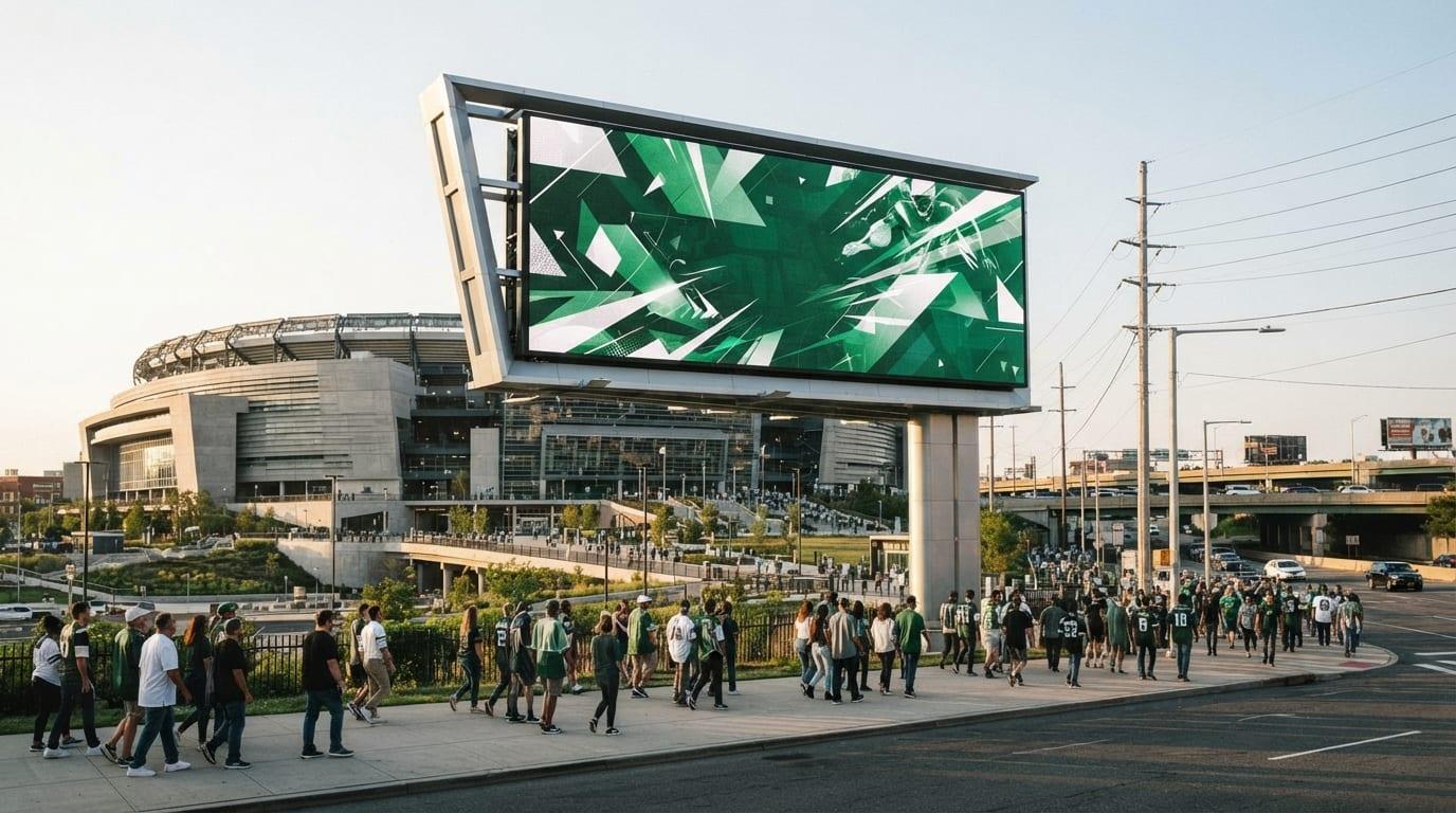 OUTFRONT and New York Jets partnership creative promoting the fan experience beyond MetLife Stadium