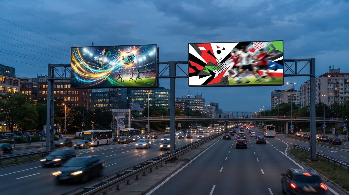 Digital roadside billboards in a major U.S. city illustrating strong billboard segment revenue growth
