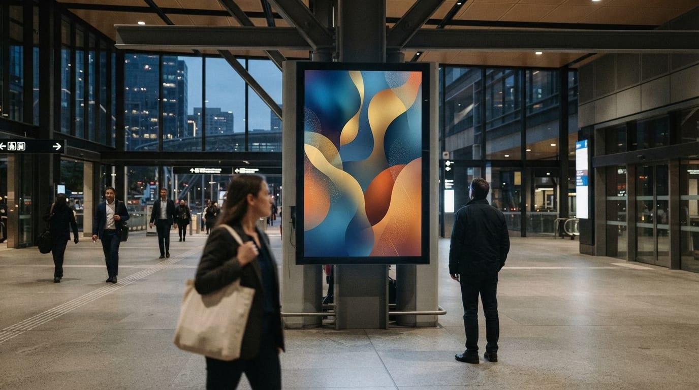 Digital artwork displayed on an out-of-home screen in an Australian public space