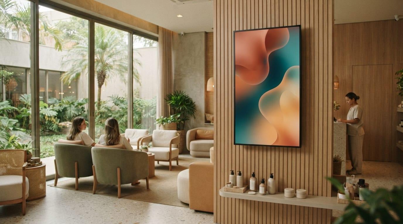 Digital out-of-home screen in a wellness or self-care venue in Brazil