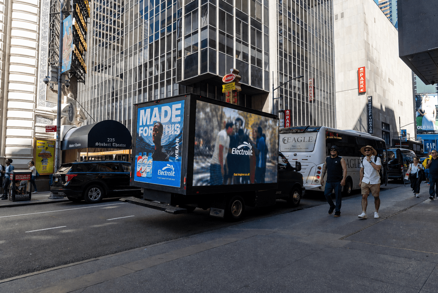 Electrolit mobile LED billboard truck campaign data in New York during the 2026 World Cup