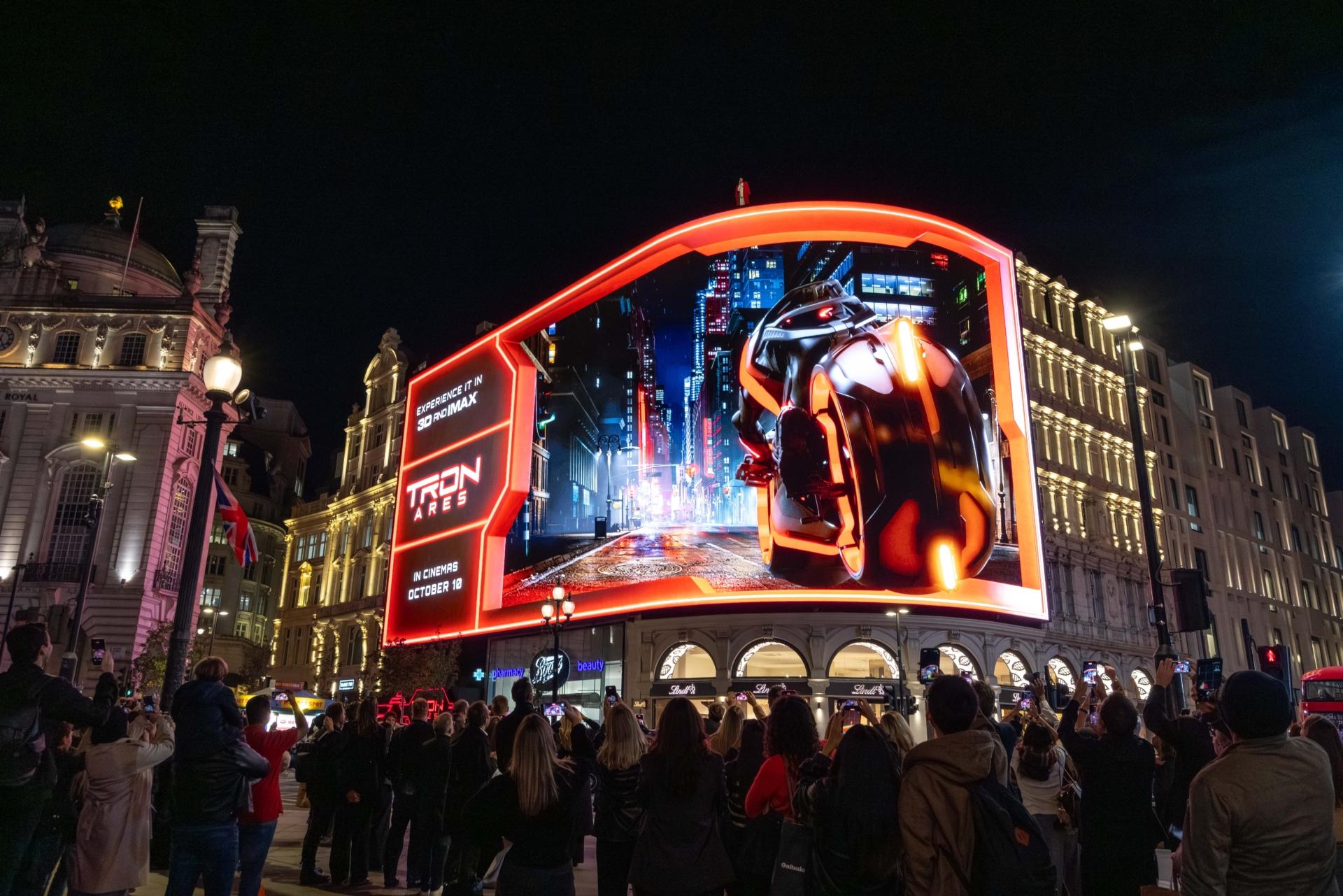 TRON Ares DeepScreen takeover on the Piccadilly Lights billboard in London